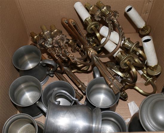 Pewter rings & collection of wall lights